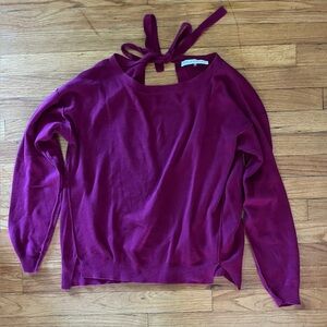 Trina Turk magenta sweater open back tie crewneck pullover hot pink prima cotton